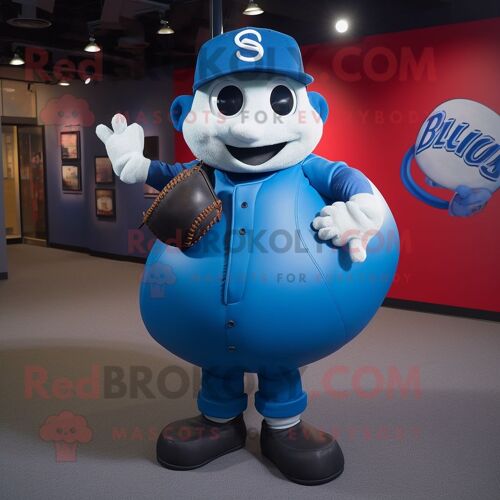Personnage De Costume De Mascotte Redbrokoly De Balle De Baseball Bleu Habillé D'une Veste En Cuir Et De Sacs À Main