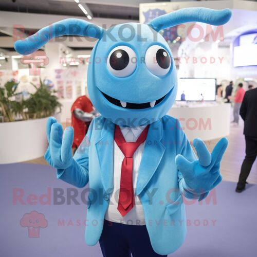 Personnage De Costume De Mascotte Redbrokoly De Homard Bleu Ciel Habillé D'un Blazer Et De Pinces À Cheveux
