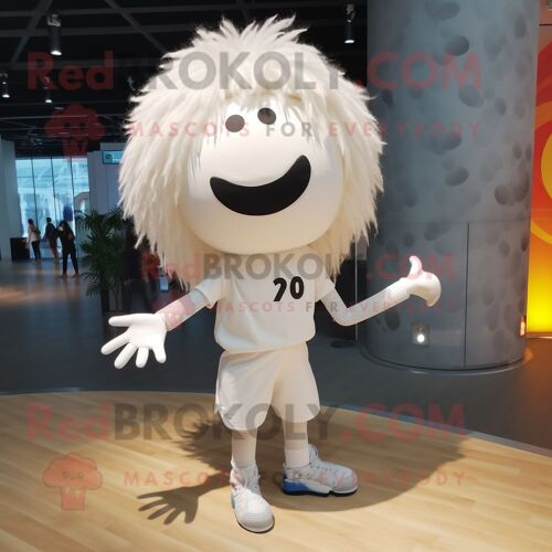 Personnage De Costume De Mascotte Redbrokoly De Balle De Volley-Ball Blanc Habillé D'un Legging Et D'épingles À Cheveux