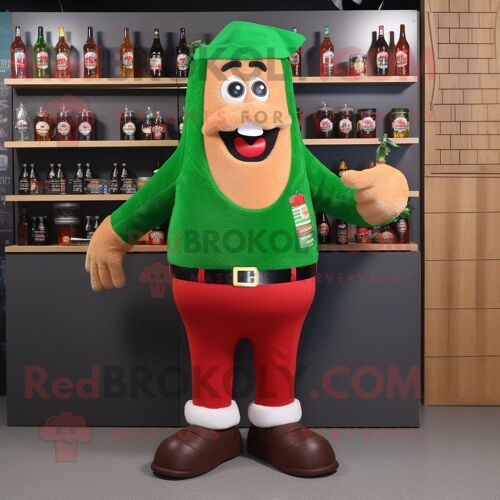 Personnage De Costume De Mascotte Redbrokoly De Bière Verte Rouge Habillé D'un Body Et De Cravates