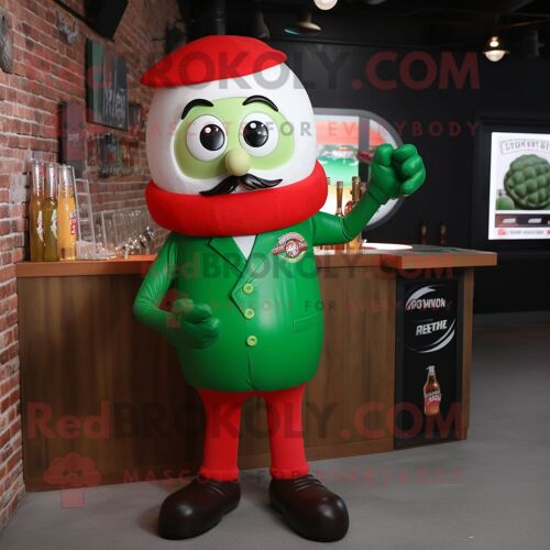 Personnage De Costume De Mascotte Redbrokoly De Bière Verte Rouge Habillé D'un Body Et De Cravates
