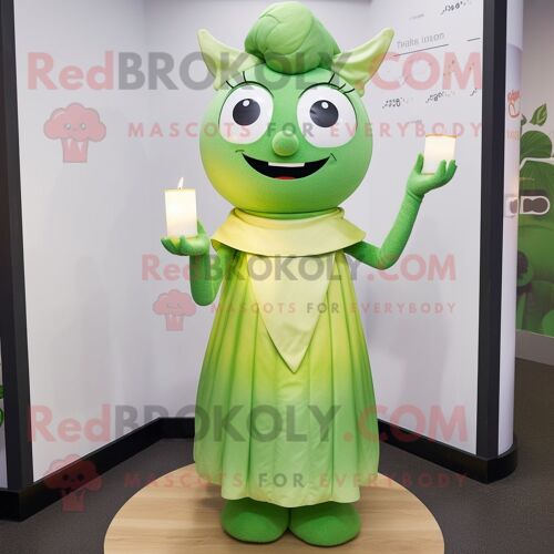 Personnage De Costume De Mascotte Redbrokoly De Bougie Parfumée Verte Habillé D'une Robe Droite Et De Bandeaux