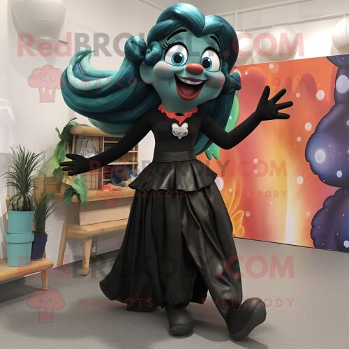 Mascotte Redbrokoly De Personnage De Sirène Noire Habillée D'une Culotte Et De Bretelles