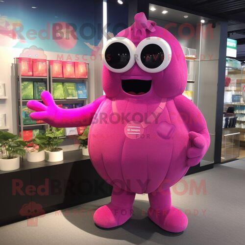 Personnage De Costume De Mascotte Redbrokoly De Framboise Rose Habillé Avec Un Maillot De Bain Et Des Pochettes