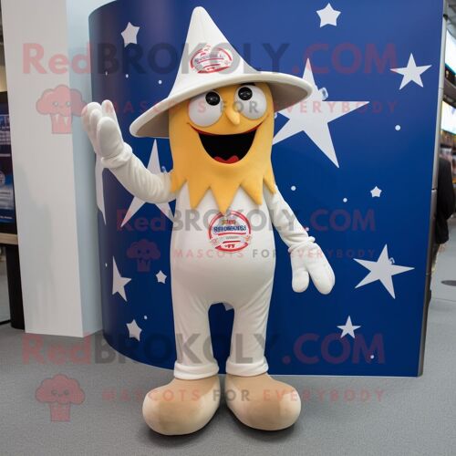 Costume De Mascotte Redbrokoly D'étoile De Mer Crème Personnage Habillé D'un Jean Bootcut Et De Bonnets
