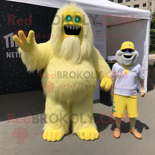 Personnage De Costume De Mascotte Redbrokoly Yeti Jaune Citron Habillé D'un T-Shirt Henley Et De Cravates