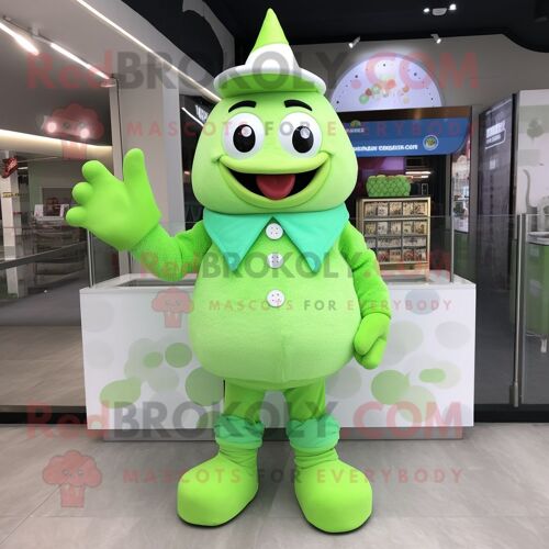 Personnage De Costume De Mascotte Redbrokoly De Crème Glacée Vert Citron Habillé D'une Chemise En Popeline Et De Gants