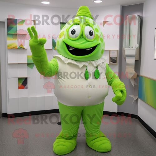 Personnage De Costume De Mascotte Redbrokoly De Crème Glacée Vert Citron Habillé D'une Chemise En Popeline Et De Gants