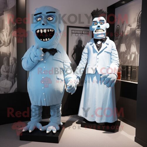 Personnage De Costume De Mascotte Redbrokoly Sky Blue Frankenstein S Monster Habillé D'un Smoking Et De Châles
