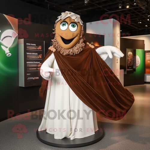 Personnage De Costume De Mascotte Redbrokoly De Drapeau Irlandais Marron Habillé D'une Robe De Mariée Et D'épingles À Châle