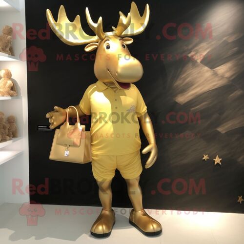 Personnage De Costume De Mascotte Redbrokoly D'orignal Doré Habillé D'un Short Et De Pochettes