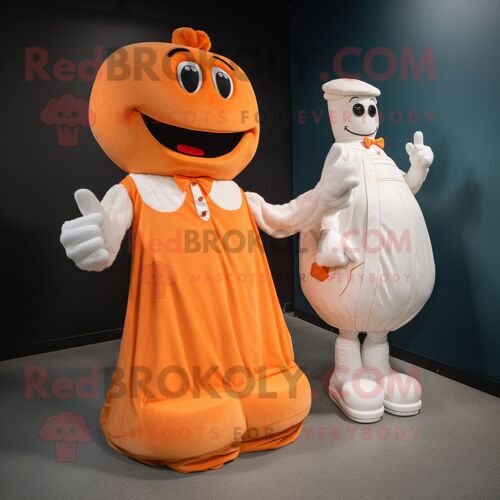 Personnage De Costume De Mascotte Redbrokoly De Gant De Baseball Orange Habillé D'une Robe De Mariée Et De Mitaines