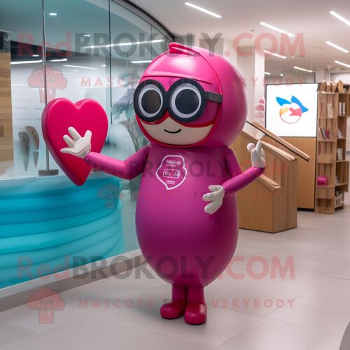 Personnage De Costume De Mascotte Redbrokoly Magenta Arrow Of Love Habillé D'un Maillot De Bain Une Pièce Et De Lunettes