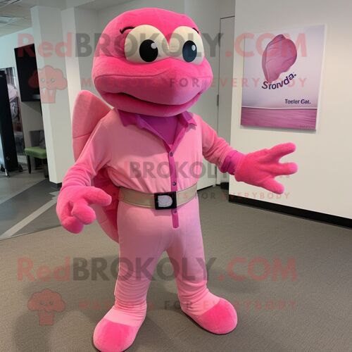 Mascotte Redbrokoly De Personnage De Tortue De Mer Rose Habillée D'un Pantalon En Velours Côtelé Et D'un Bracelet Montres