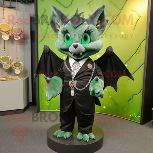 Personnage De Costume De Mascotte Redbrokoly De Chauve-Souris Verte De Forêt Habillé D'un Costume Et De Colliers