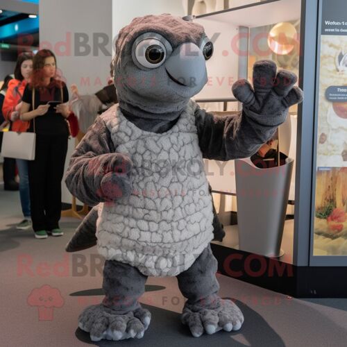 Personnage De Costume De Mascotte Redbrokoly De Tortue De Mer Grise Habillé D'une Robe Droite Et De Mitaines