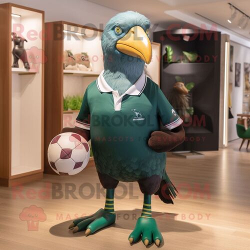 Personnage De Costume De Mascotte Redbrokoly Pigeon Vert Forêt Habillé D'un Maillot De Rugby Et De Pochettes