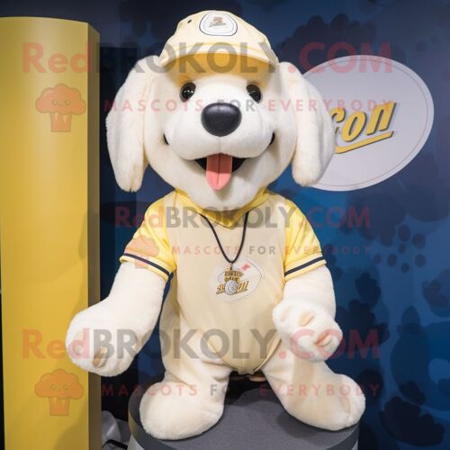 Costume De Mascotte Redbrokoly De Chien Crème Personnage Habillé D'un T-Shirt Et De Casquettes