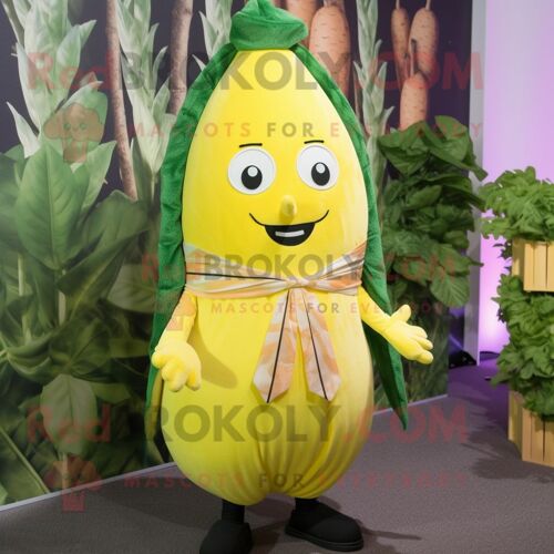 Personnage De Costume De Mascotte Redbrokoly De Navet Jaune Citron Habillé D'un Costume Et D'écharpes