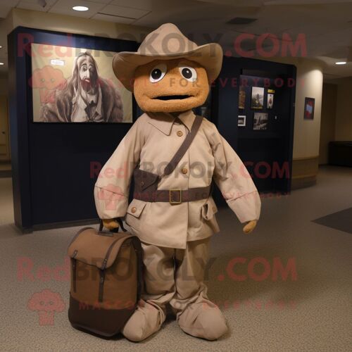 Personnage De Costume De Mascotte Redbrokoly De Soldat De La Guerre Civile Beige Vêtu D'une Robe A-Line Et De Sacs Messenger