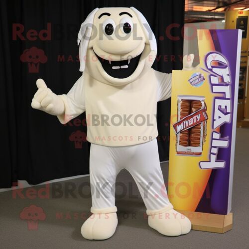 Personnage De Costume De Mascotte Redbrokoly De Barres De Chocolat Blanc Habillé D'une Chemise Henley Et De Porte-Clés