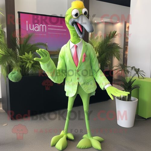 Personnage De Costume De Mascotte Redbrokoly De Flamant Vert Citron Vêtu D'un Blazer Et De Cravates
