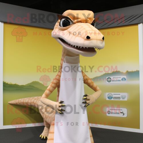 Personnage De Costume De Mascotte Redbrokoly Coelophysis Crème Habillé D'un Cover-Up Et De Bandeaux