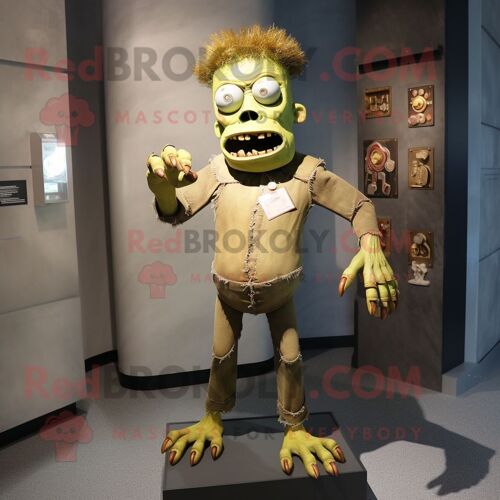 Personnage De Costume De Mascotte Redbrokoly De Monstre De Frankenstein Doré Habillé D'un Jean Skinny Et De Broches