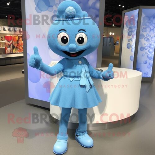 Personnage De Costume De Mascotte Redbrokoly Bracelet Bleu Ciel Habillé D'une Robe Droite Et D'épinglettes