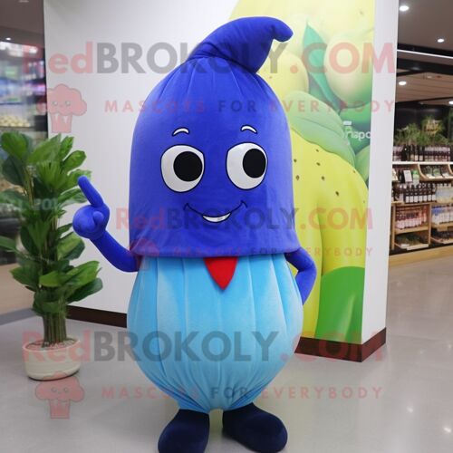 Personnage De Costume De Mascotte Redbrokoly De Radis Bleu Habillé D'un Polo Et De Clips D'écharpe