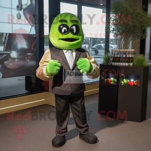 Personnage De Costume De Mascotte Redbrokoly Olive Boxing Glove Habillé D'une Veste De Costume Et De Montres Numériques