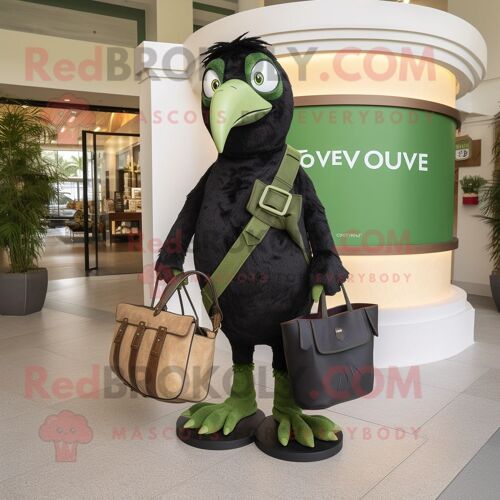 Personnage De Costume De Mascotte Redbrokoly Olive Crow Habillé Avec Un T-Shirt Henley Et Des Sacs À Main