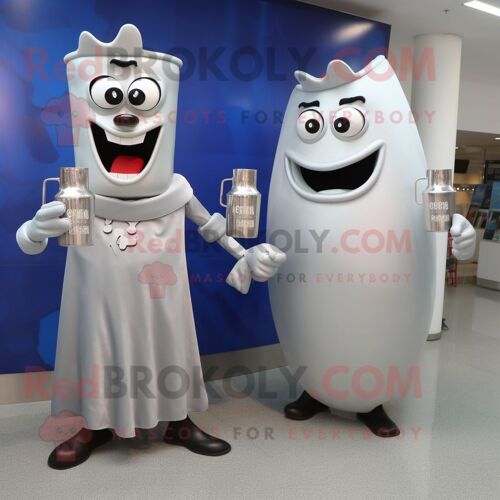 Personnage De Costume De Mascotte Redbrokoly De Bouteille De Lait En Argent Habillé D'une Robe De Soirée Et De Porte-Documents