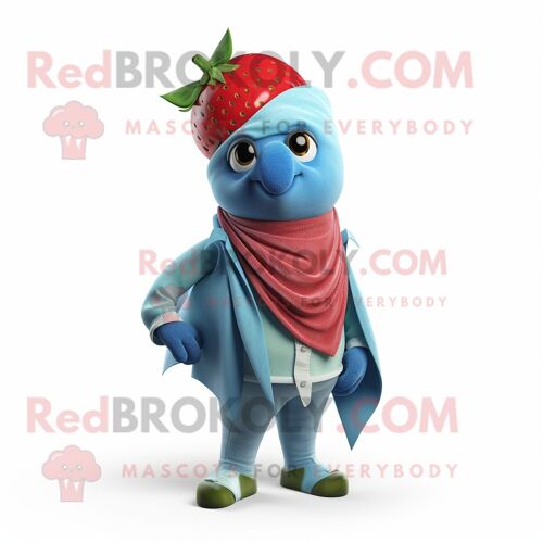 Personnage De Costume De Mascotte Redbrokoly De Fraise Cyan Habillé D'un Pantalon Et D'écharpes