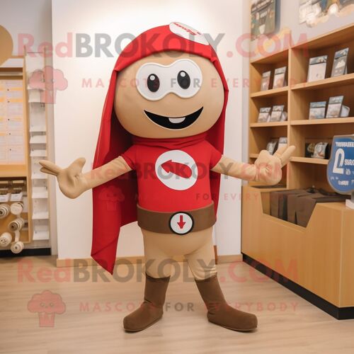 Personnage De Costume De Mascotte Redbrokoly De Super-Héros Beige Habillé D'une Jupe Et De Bonnets