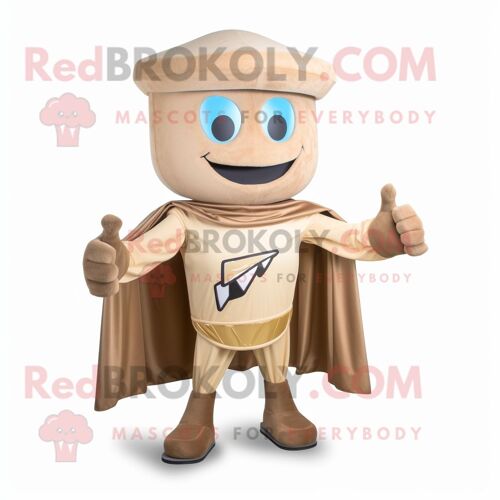 Personnage De Costume De Mascotte Redbrokoly De Super-Héros Beige Habillé D'une Jupe Et De Bonnets