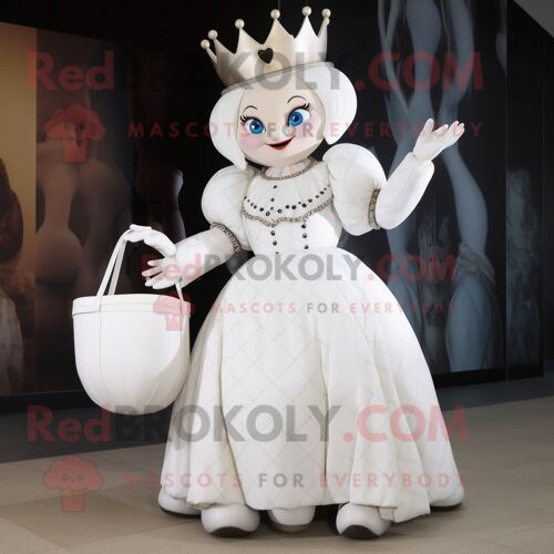 Personnage De Costume De Mascotte Redbrokoly De Reine Blanche Habillé D'une Combinaison Et De Sacs À Main