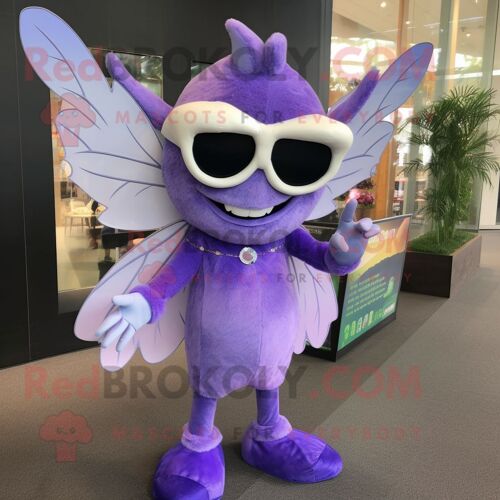 Personnage De Costume De Mascotte Redbrokoly Purple Tooth Fairy Habillé Avec Un T-Shirt À Manches Longues Et Des Lunettes De Soleil