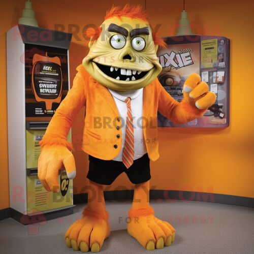 Personnage De Costume De Mascotte Redbrokoly Orange Frankenstein S Monster Habillé Avec Un Blazer Et Des Wraps