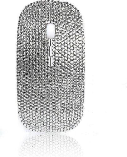 10 Ones Design Bling Souris sans fil étincelante, Strass argenté Paillettes Souris d'ordinateur sans fil avec récepteur USB pour les filles, souris éblouissantes mignonnes pour lapt