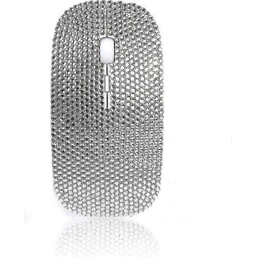 10 Ones Design Bling Souris sans fil étincelante, Strass argenté Paillettes Souris d'ordinateur sans fil avec récepteur USB pour les filles, souris éblouissantes mignonnes pour lapt