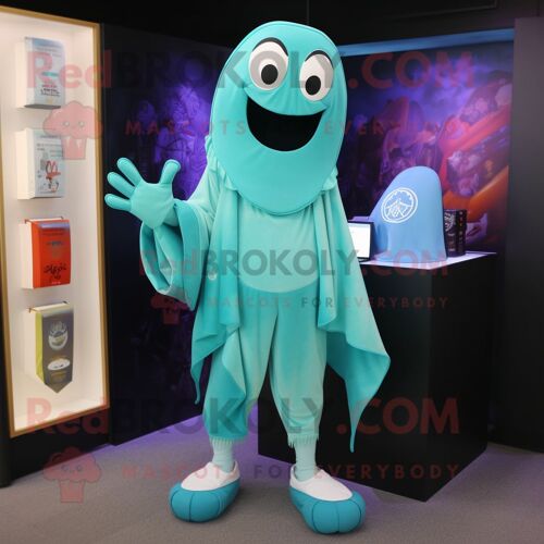 Personnage De Costume De Mascotte Redbrokoly Turquoise Ghost Habillé D'un Pantacourt Et De Porte-Monnaie