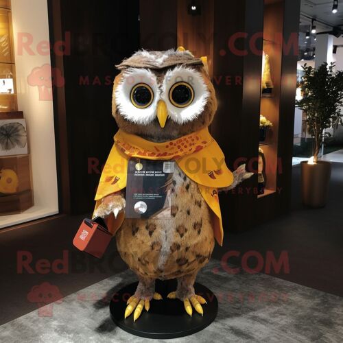 Hibou Mascotte Redbrokoly Costume Personnage Habillé D'une Robe Fourreau Et Montres Bracelet