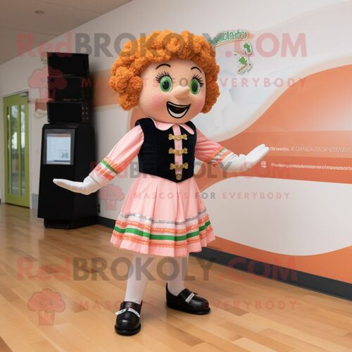 Personnage De Costume De Mascotte Redbrokoly Peach Irish Dancer Habillé D'un Pull Et De Ceintures