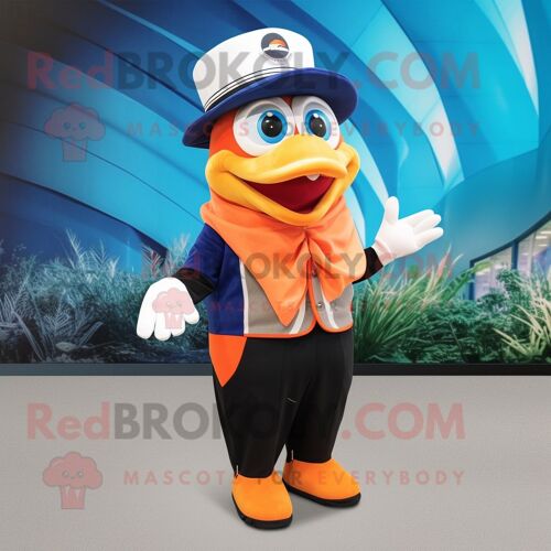 Personnage De Costume De Mascotte Redbrokoly De Poisson Clown Bleu Marine Habillé D'un Gilet Et De Chapeaux