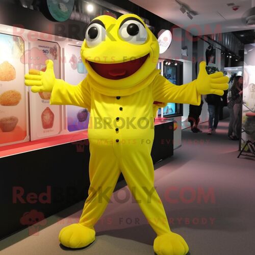 Personnage De Costume De Mascotte Redbrokoly De Grenouille Jaune Habillé D'une Combinaison Et De Coussinets Pour Les Pieds