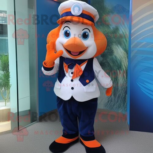 Personnage De Costume De Mascotte Redbrokoly De Poisson Clown Bleu Marine Habillé D'un Gilet Et De Chapeaux