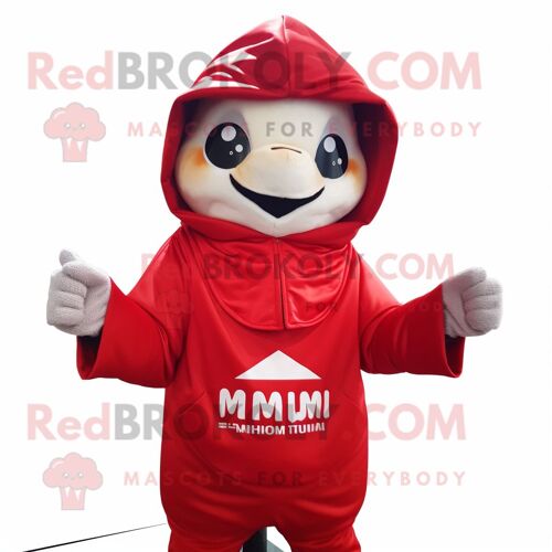 Mascotte Redbrokoly De Personnage De Costume Rouge Dim Sum Habillé D'un Sweat À Capuche Et De Pochettes