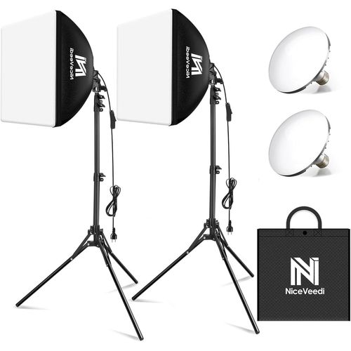 SUBZONAL-Softbox, 2 x 40 x 40 cm Lampe de Photographie avec Trépied de 160 cm et Ampoule LED 50 W/5400 K, éclairage Continu pour la Photographie/L'enregistrement Vidéo/La Diffusion en Direct/Portrait