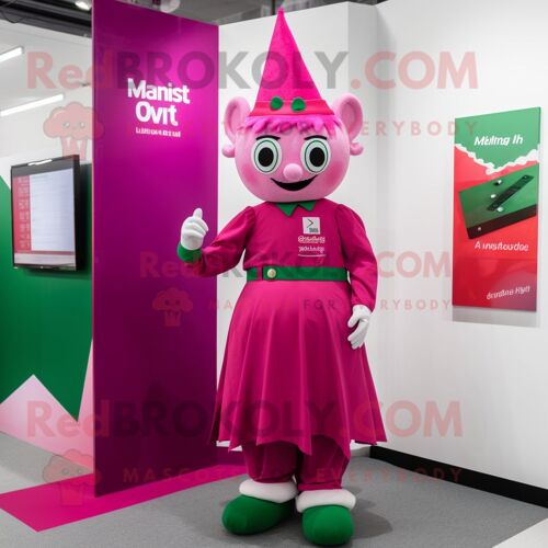 Personnage De Costume De Mascotte Redbrokoly Drapeau Irlandais Magenta Habillé D'une Robe Droite Et De Boutons De Manchette